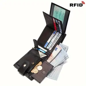 Men's Wallet Soft Genuine Leather RFID Blocking trifold Stylish Zipper Coin Pocket Wallet With ID Window