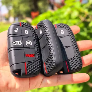 for Jeep, Dodge, Chrysler Key Fob Case with Keychain, Car Key Protector, Protection Key Cover for Cherokee Limited 2016-2019/Grand Cherokee 2015-2019/Compass/Renegade/S Special Edition/Challenger/Journey/Charger/Hellcat/300