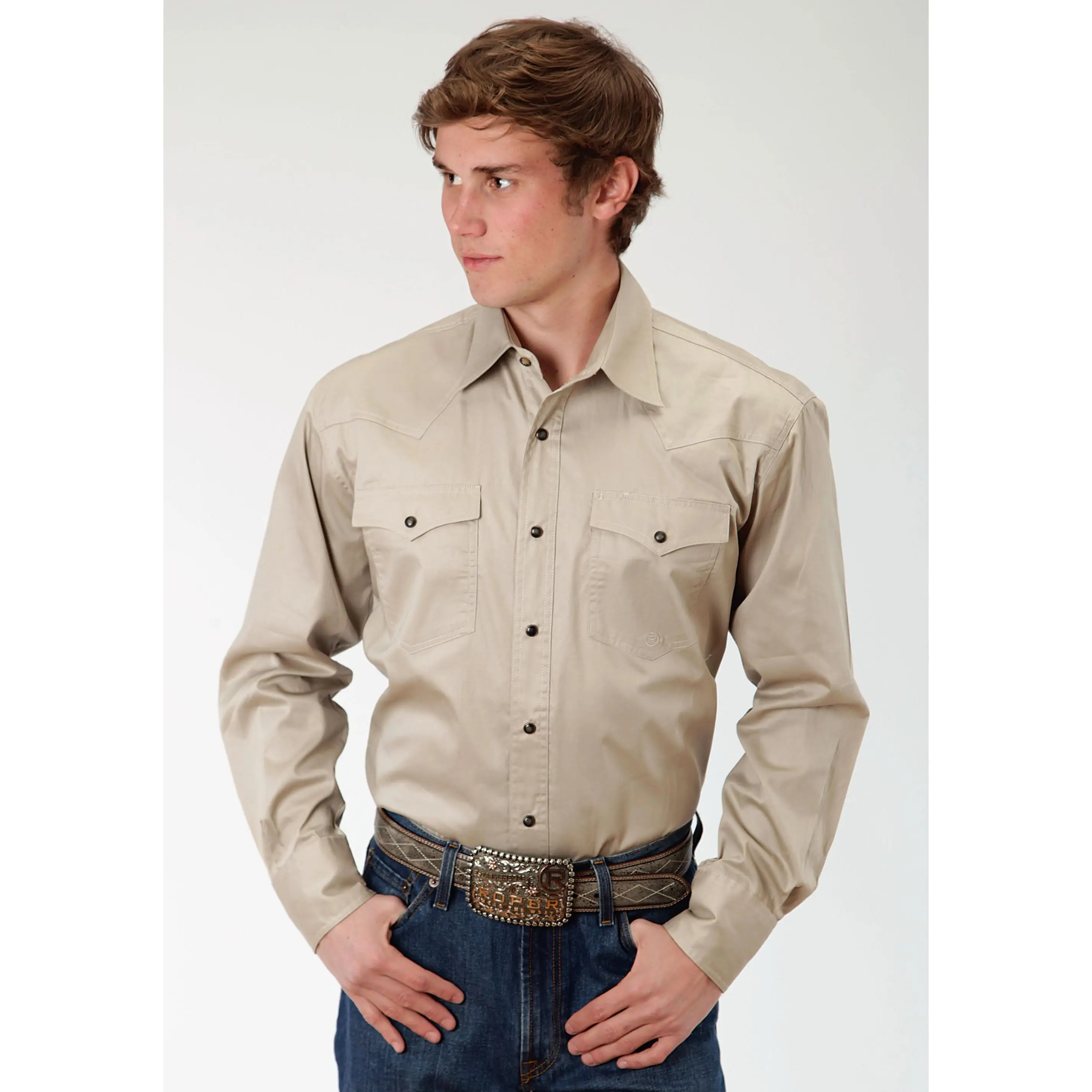 Men's Roper Solid Tan Western Shirt