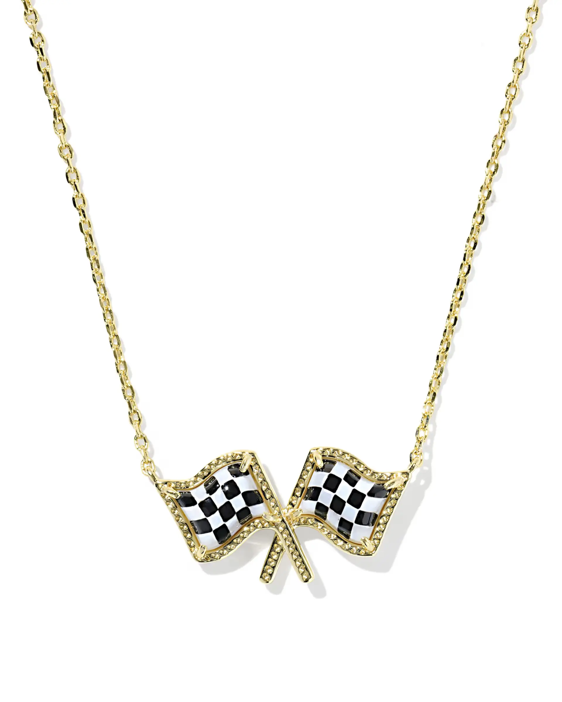 K Scott X Checkered Flag Gold Short Pendant Necklace