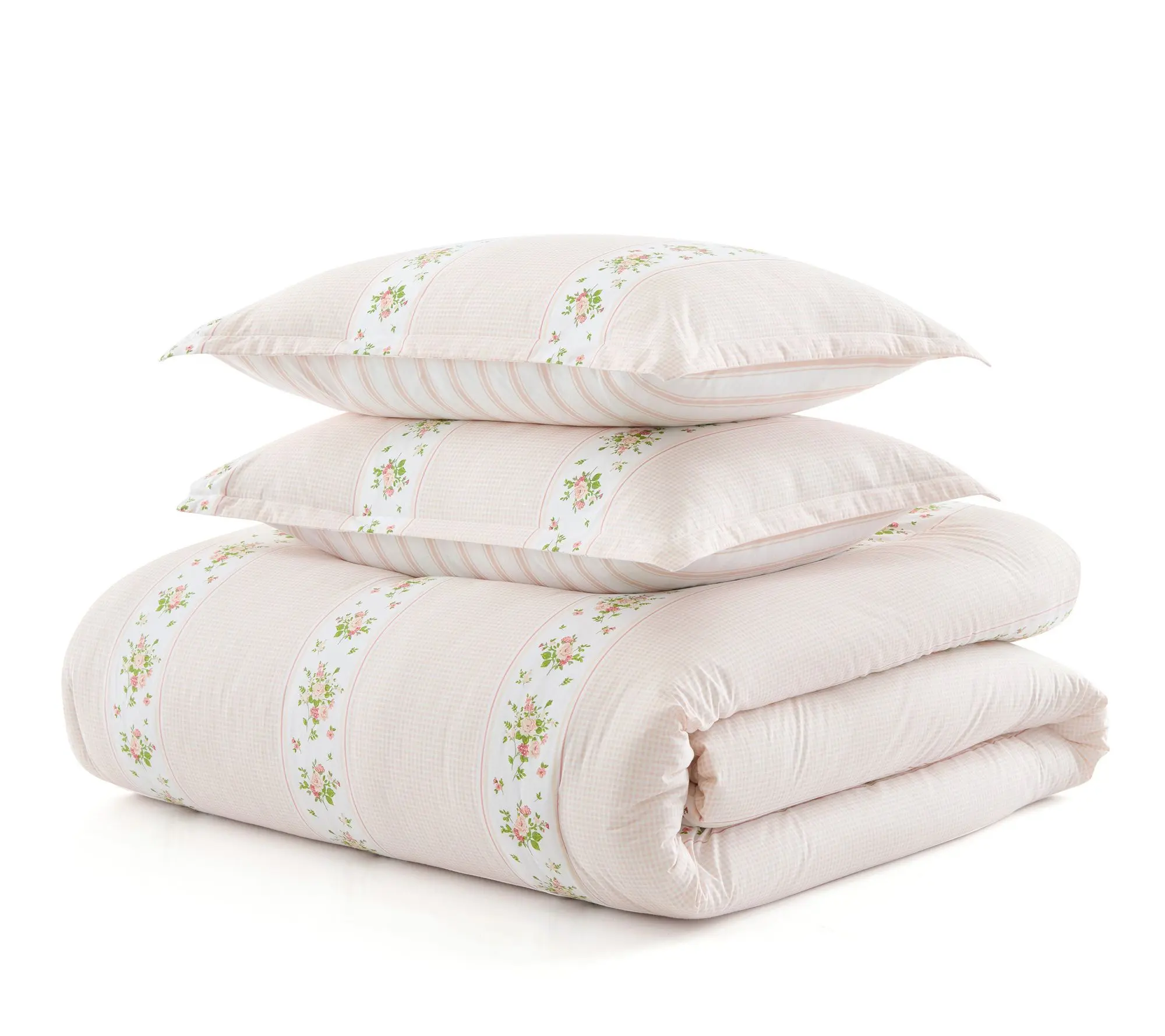 Martha Stewart Annabelle Strip e Pink Full Que en Comforter Se