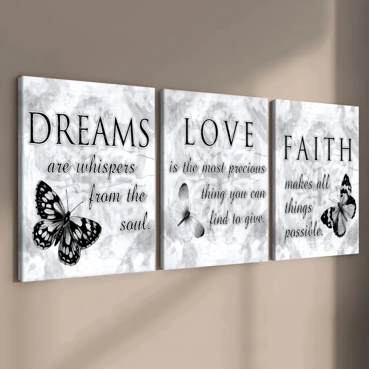3 Count Wooden Frame Canvas, Decoration Items, Dreams, Love, Faith Inspirational Poster, Living Room Decoration, Family Poster, Modern Art, Hallway Mural, High Definition, Waterproof, Art, Wooden Wall Art, Wall Art Print, Modern Home Decoration