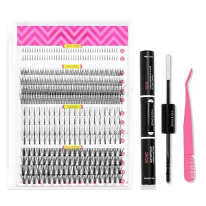 Lash Clusters Kit Individual Cluster Lash Extensions False Eyelash Tray Bottom (4 Styles-5-16mm-KIT) Makeup Daily Cosmetic Flawless Korean