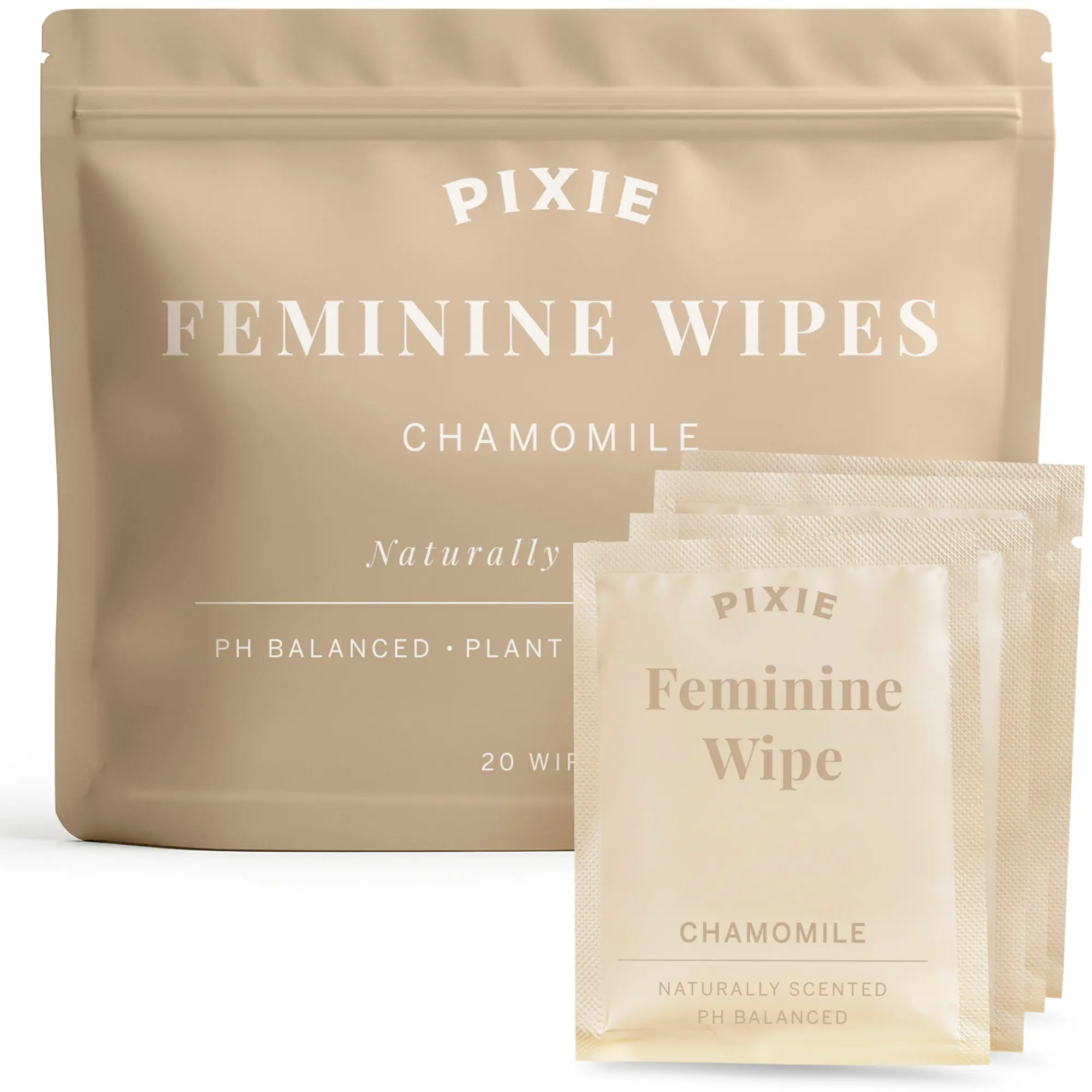Pixie Menstrual Cup Wipes - Chamomile Scented, Flushable, Biodegradable & pH Balanced - Best Individually Wrapped Wipes for On-The-Go & Public Bathrooms - Wash & Cleaner for Cups & Discs (20 Count)