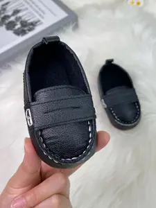 Newborn Infant Baby's Solid Color PU Leather Flat Shoes, Casual Comfortable Soft Sole Shoes for Daily Wear, Newborn Infant Toddler Kids Shoes