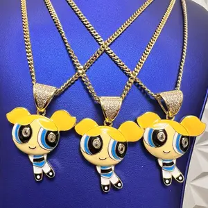 Powerfuff Girls - Blossom Necklace with Gold Chain and Sparkling Charm