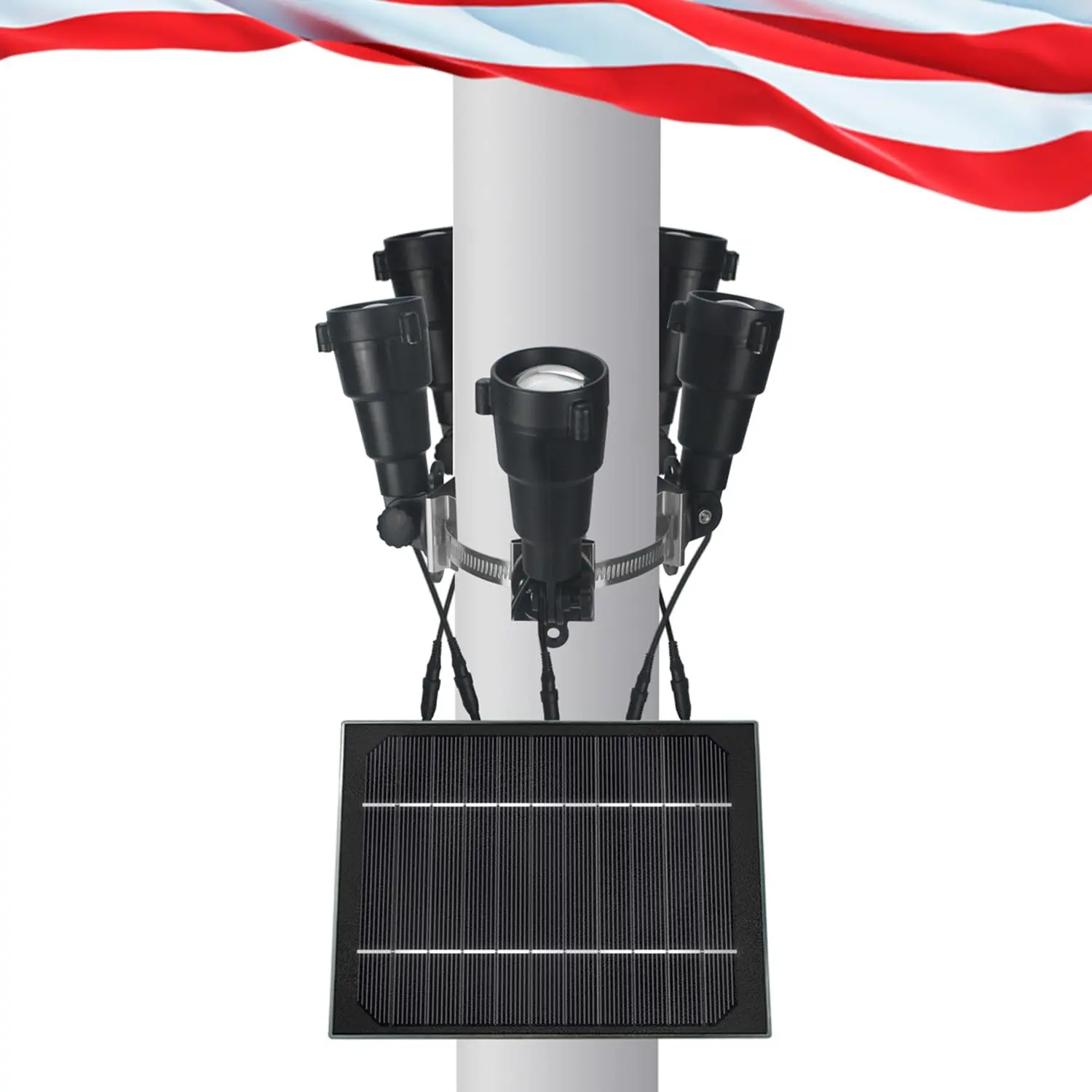 Flag Pole Light Solar  Brightest - 5 in 1 Solar Flag Pole Light 1000 Lumen Fits 2-6" Diameter Flagpole Solar Light Outdoor Dusk to Dawn  Coverage  LED Flagpole Light