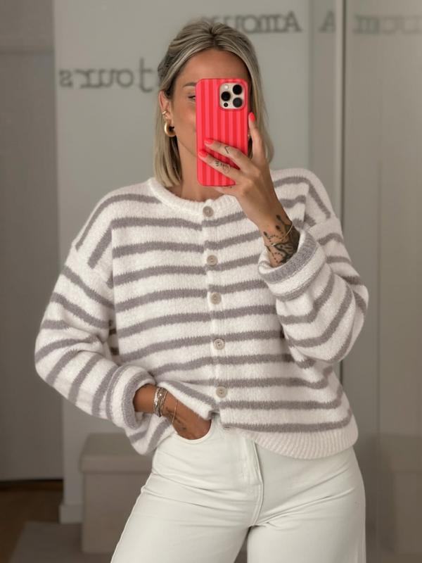 Women's Vintage Striped Cardigan Knitwear, Casual Daily Wear, Perfect for Dates & Shopping, Ideal for Spring/Autumn/Winter Seasons
