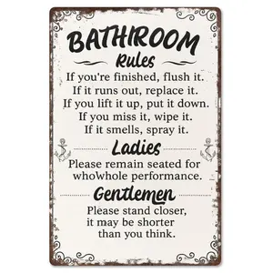 Bathroom Rules Retro Aluminum Metal Tin Sign 12x8 Inch - Funny Nautical Anchor Wall Decor for Bathroom - Humorous Restroom Gag Gift