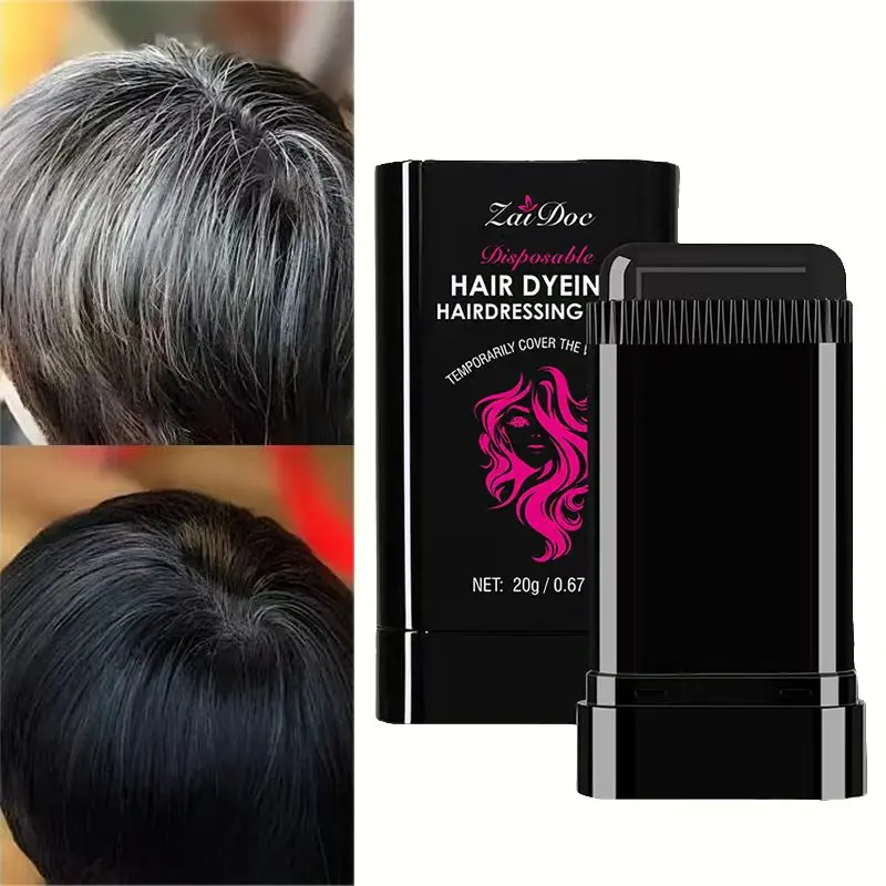 ZaiDoc Disposable Hair Dye Stick - Sweat-proof Water-proof Oil-proof Gray Hair Cover 20g Portable 2-in-1 Design Travel-friendly Time-saving High Coverage Temporary Color