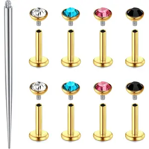 16G Internal Thread Earrings Studs Flat  CZ   Tragus Cartilage Labret Helix Lip Ring Conch Medusa
