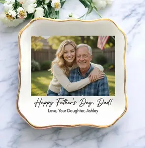 Personalized Father’s Day Plate – Custom Photo Ceramic Dish Gift for Dad, Daughter Keepsake Gift