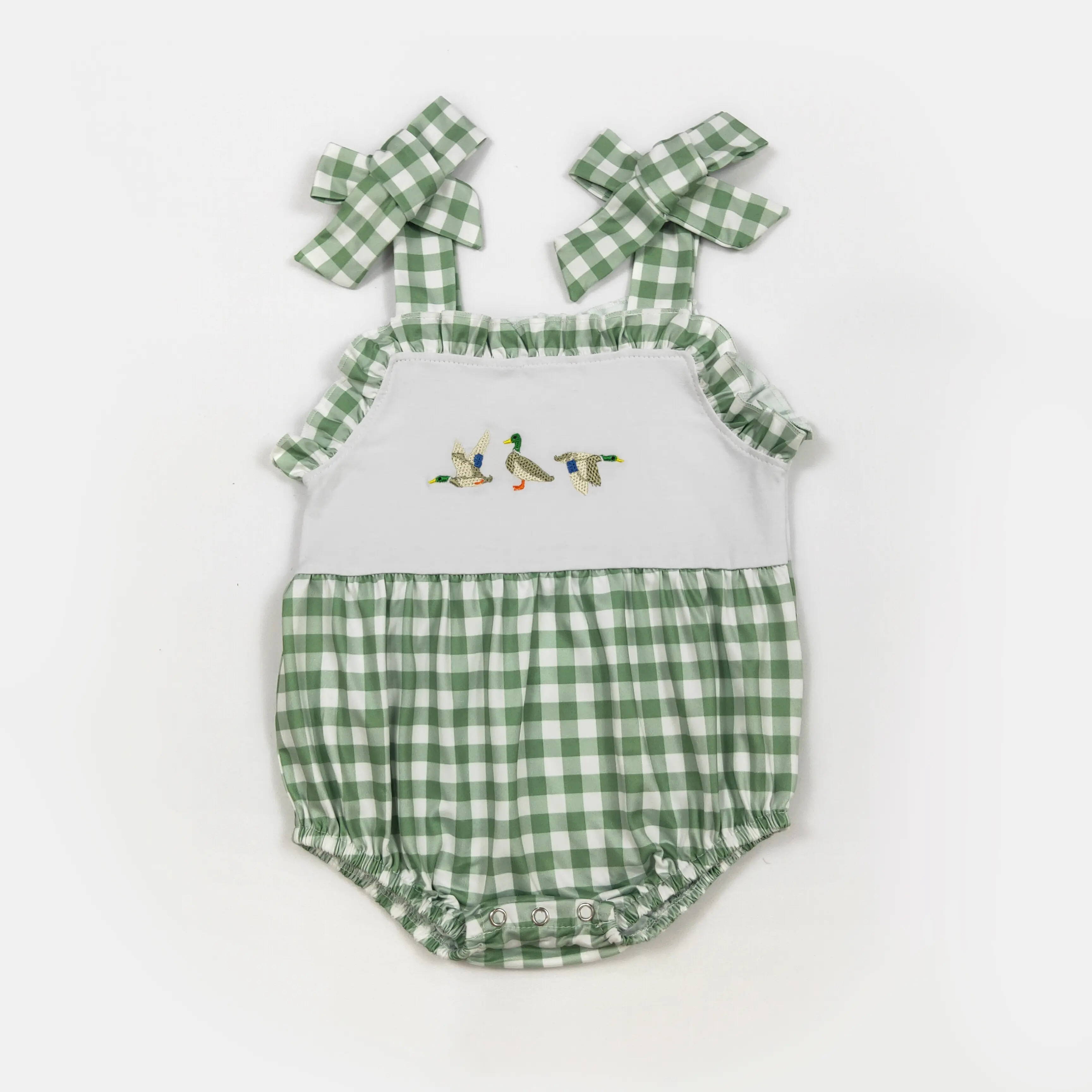 Green Plaid Duck Print OnePieces for Girls, Baby Girl Clothes, Toddler Outfit