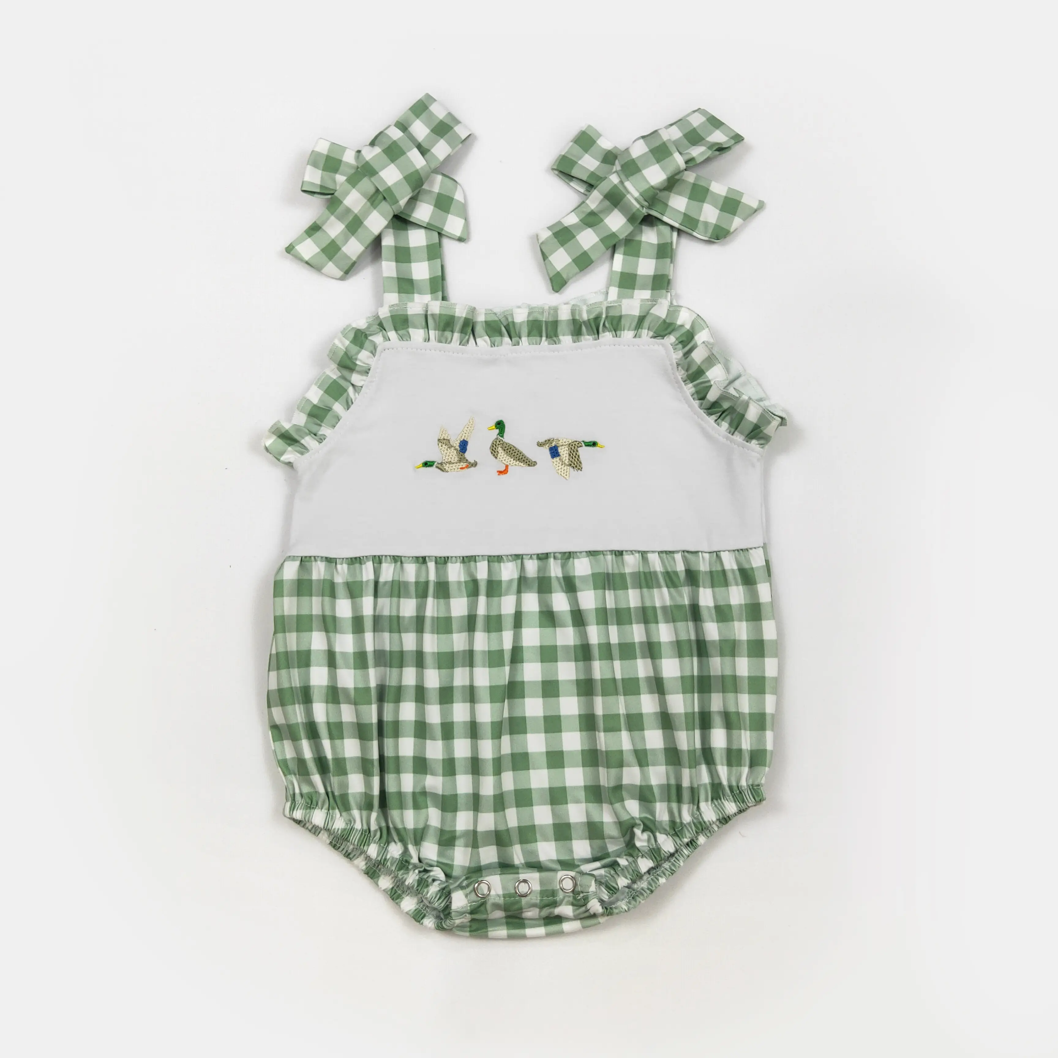 Green Plaid Duck Print OnePieces for Girls