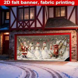 Christmas Garage Banner, Durable Polyester Material, Santa Claus, Snowman, House, Christmas Tree, Mailbox Decorations, Perfect for Party
