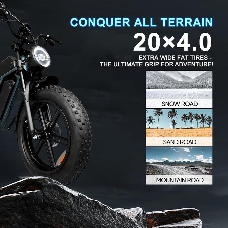 【Christmas Gift&DEEPOWER Ebike】Electric Bike for Adult, 1800W Peak Electric Dirt Bike, 37MPH, 100 Miles(PEDAL-ASSIST), 7 Speed Electric Motorcycle, 48V Removable Battery, 20" Fat Tire Off Road Ebike, All Terrain for Mountain, Sand, Road