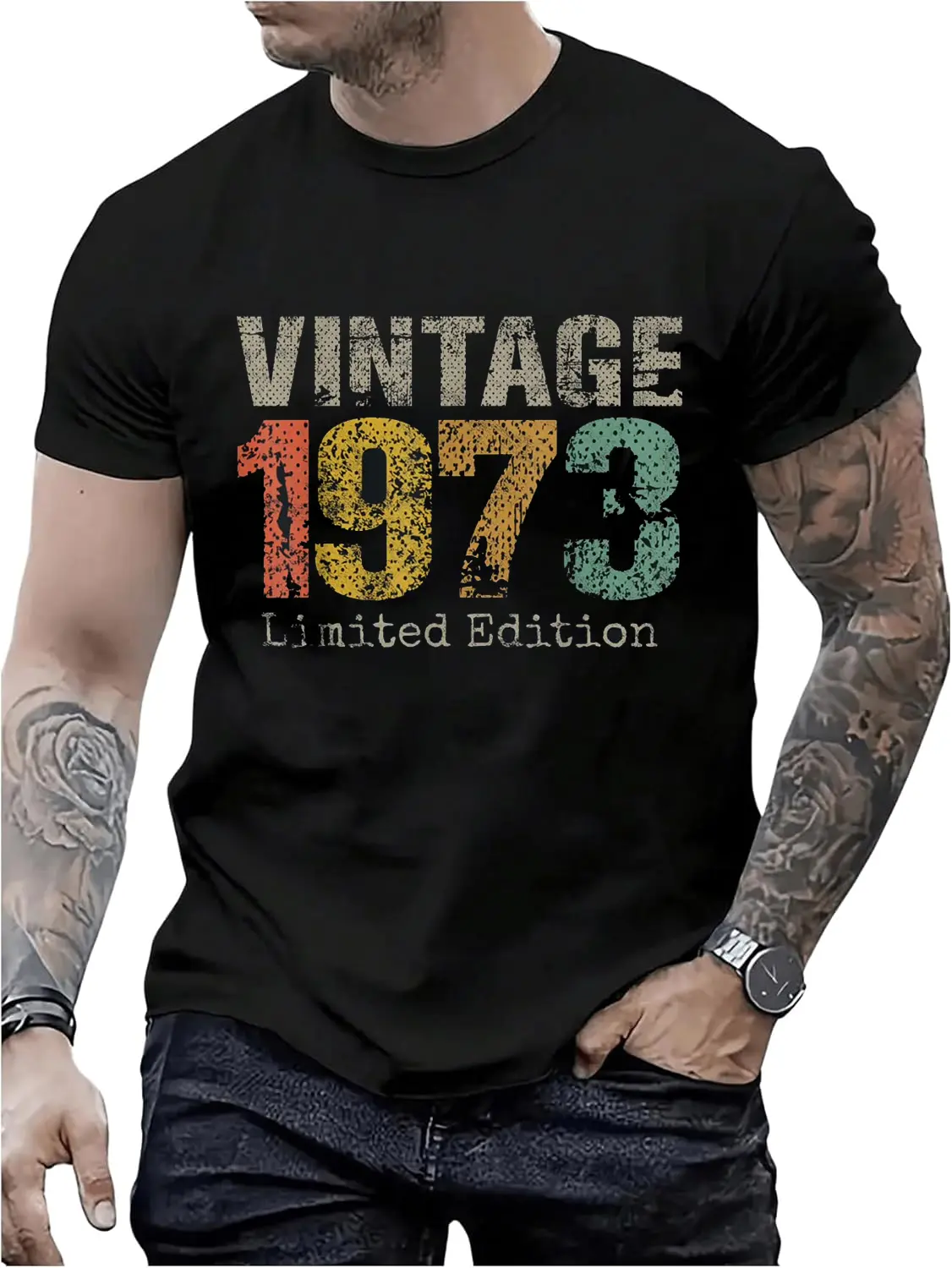 Women's Casual Graphic T-Shirt, Vintage 1973 Distressed Cotton Tops, Limited Edition 51st Birthday Funny Gift, Playful Look, Pure Cotton, Short Sleeves, Everyday, Fashion, Clothes