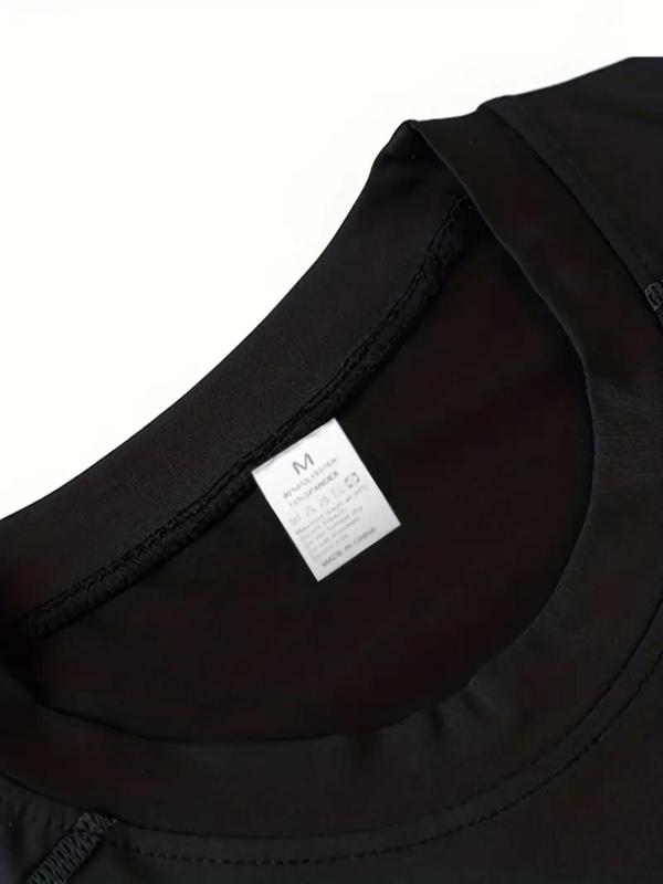 Gothic Men's Skull Letter Print Sports T-shirt, Street Style Tight Fit Top, Ideal for Crossfit and Summer Workouts, Gym Shirts