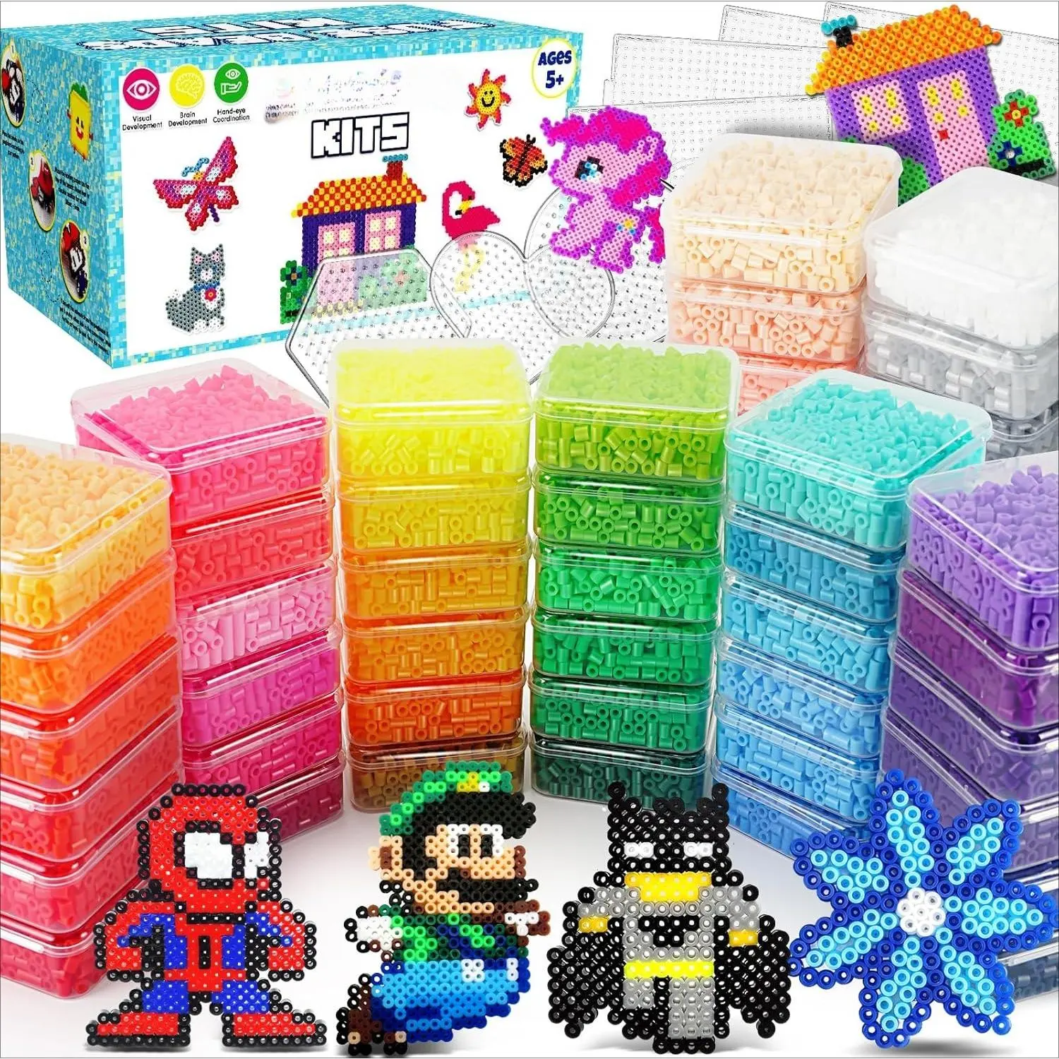 5mm Fuse Beads Kit for Ages 5+ Boys & Girls - 31000 Pcs, 48 Colors, 4 Precision Tweezers, 7 Pegboards, Decorative Stickers - Crafting Supplies for Homeschool, Mother's Day Christmas Gifts, 5+ Years