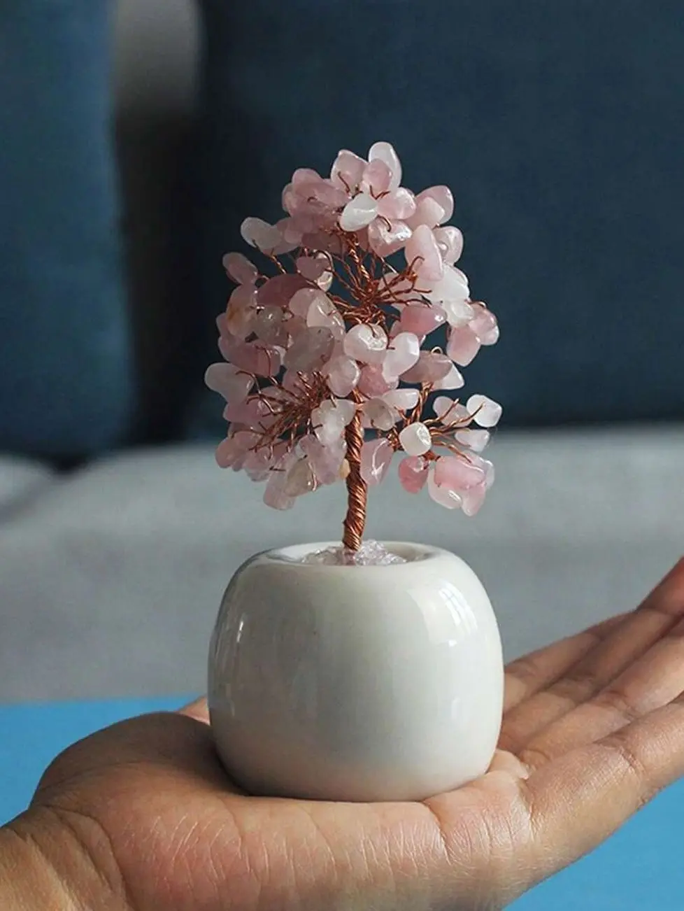 Pink Crystal Money Tree Decor, Feng Shui Bonsai Tree Ornament for Home Office Desk, Unique Birthday Gift, Decorative Table Centerpiece