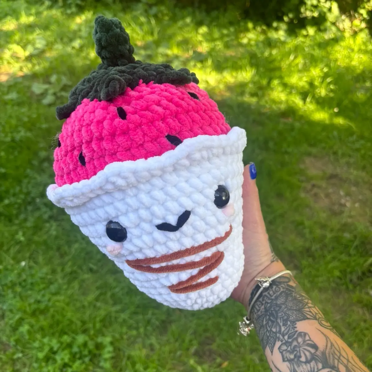 Crocheted White Chocolate Covered Strawberry Plush
