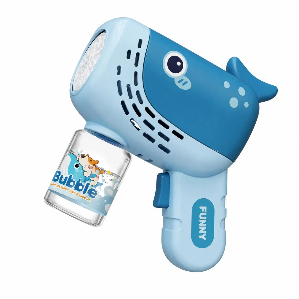 Blue Whale Handheld Bubble Blower Toy with Refillable Bubble Bottle, for Outdoor Play, Parties, Summer Activities