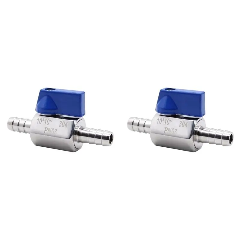 2X 304 Stainless-Steel Ball Valve, 10 mm Barb Shut-Off Valve, Pagoda Joint Garden Tap for Water, Gas, Oil, Fuel