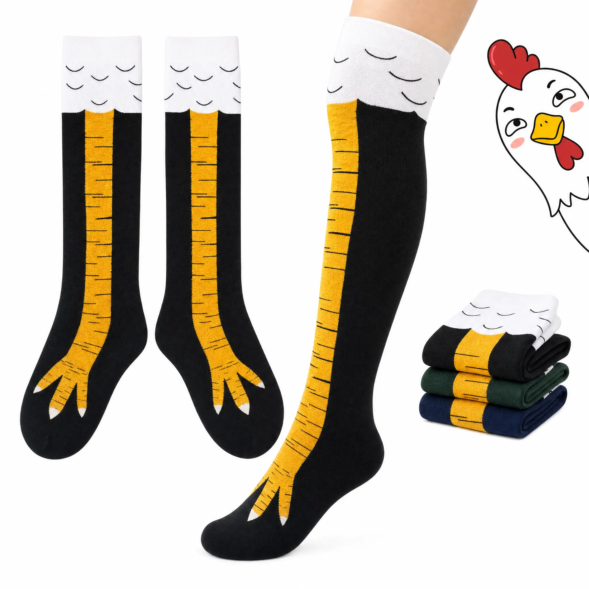 UNISEX Funny Chicken Leg Socks, Novelty Animal Paw Knee High Socks, Cute Claw Design Costume Socks, Creative Fun Gift for Men & Women, Halloween Party, Gym & Casual Wear