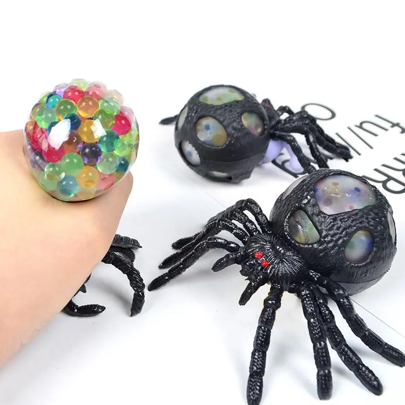 Black Spider Squeeze Toy Horror colorsful Bead Spider Anti Stress Ball Decompression Toys for Kids Adult Halloween Gift
