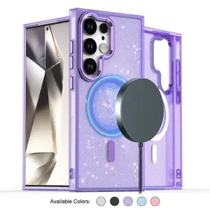 Magnetic Glitter Clear Case for Samsung Galaxy S26 Ultra Plus S25 S24 Ultra fe, Compatible with Magsafe, Soft TPU Bumper, Bling Crystal Sparkle Luxury Shockproof Protective Cover for Women Girls outdoorfun