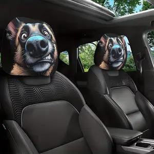 2pcs Cartoon Sheepdog Automotive Car Headrest Covers, Elastic Polyester Fiber, Washable and Easy Install, Long Distance Travel and Daily Use, Car Accessories