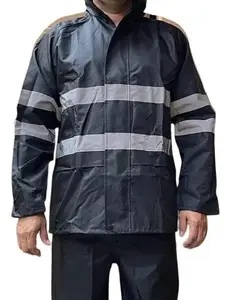 Black Safety Rain-suit, Rain Jacket With Hoodie and Rain Pants