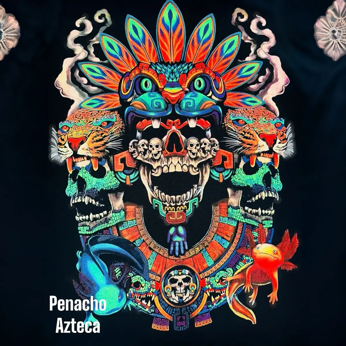 Calavera Quetzal-Jaguar Neon T-Shirt - Men's Top - Menswear short sleeve Cotton Cultural