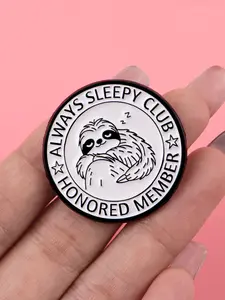 Sleeping Sloth Enamel Brooch, Always Sleepy Club Zinc Alloy Unique Design Badge, Backpack Women's Accessory, Fashion Jewelry Gift