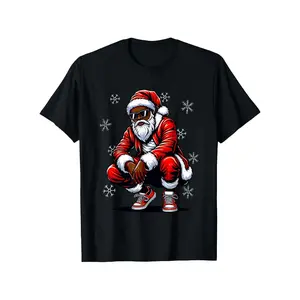 Festive MenS Christmas TShirt Highlighting African American Santa with Snowflakes and Stars for a Casual Fit