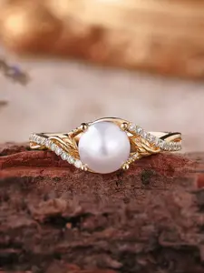 Elegant Artificial Pearl Ring, Sliver Color Chain Material, Perfect for Daily Wear & Special Occasions, Fashionable Princess Jewelry