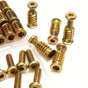 36pcs 1/4-20 x 3/4" Furniture Screw Nut Threaded Wood Insert, 36pcs 1/4-20 x 19/32" Wood Inserts Bolt Fastener Connector Hex Socket Drive Screw-in Nuts with Hex Spanner