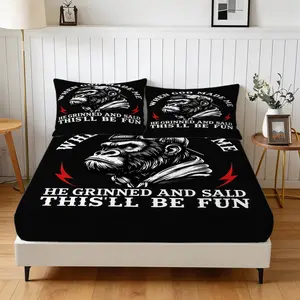 3-Piece Orangutan Pattern Fitted Sheet Set, Including 1 Flat Sheet And 2 Pillowcases, Comfortable Bedding, Non-Slip Dust Cover, Suitable For Bedroom And Guest Room