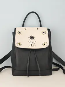 Pre-owned Black/White Leather Backpacks Louis Vuitton Mechanical Flowers Lockme Backpack Bag