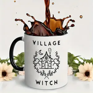 [1pc 3A VILLAGE WITCH Mug] 1 piece, Funny Humorous 3A Grade VILLAGE WITCH Ceramic Mug |   11 oz, Cute Halloween Elements, Ideal Gift for Halloween, House Living, Party, Anniversary, Thanksgiving to Friend, Couples, Daughter, Son