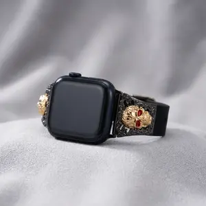 Gothic Skull Silicone Watch Band (Band Only), Magnetic Closure Smartwatch Strap for Apple Watch 40/41/44/45/49 mm, Edgy Accessories for iWatch Ultra 2/Series 9/8/7/6/5/4/SE/3, Wearable
