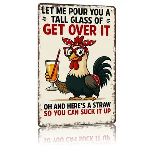 Get Over It Rooster Sassy Rooster Aluminum Sign 8 X 12 Inch Vintage Textured Wall Art Decor for Home Living Room Bedroom Dining Room Man Cave Durable Rust Proof High Definition Print