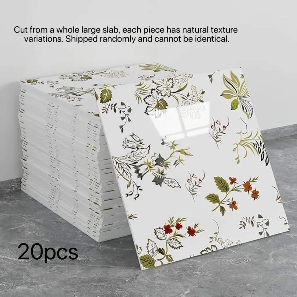 20 marble peeling and pasting waterproof PVC shower wallboard bathroom tailgate tiles are pasted on the Interior Walls of bedroom and kitchen 11.8 inches x11.8 inches (floral pattern, 19.4 square feet).