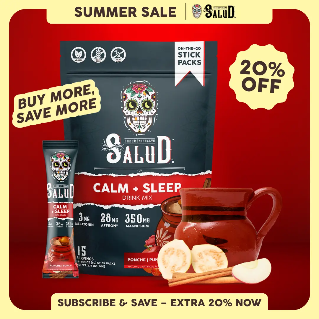 Salud 2-in-1 [Calm + Sleep] Nighttime Drink Mix, Agua Fresca,  Melatonin, Magnesium, Saffron Extract, L-Theanine, Relaxation & Sleep Support, Non-GMO, Gluten Free, Vegan, Low Calorie, 1g Sugar (15 Servings)