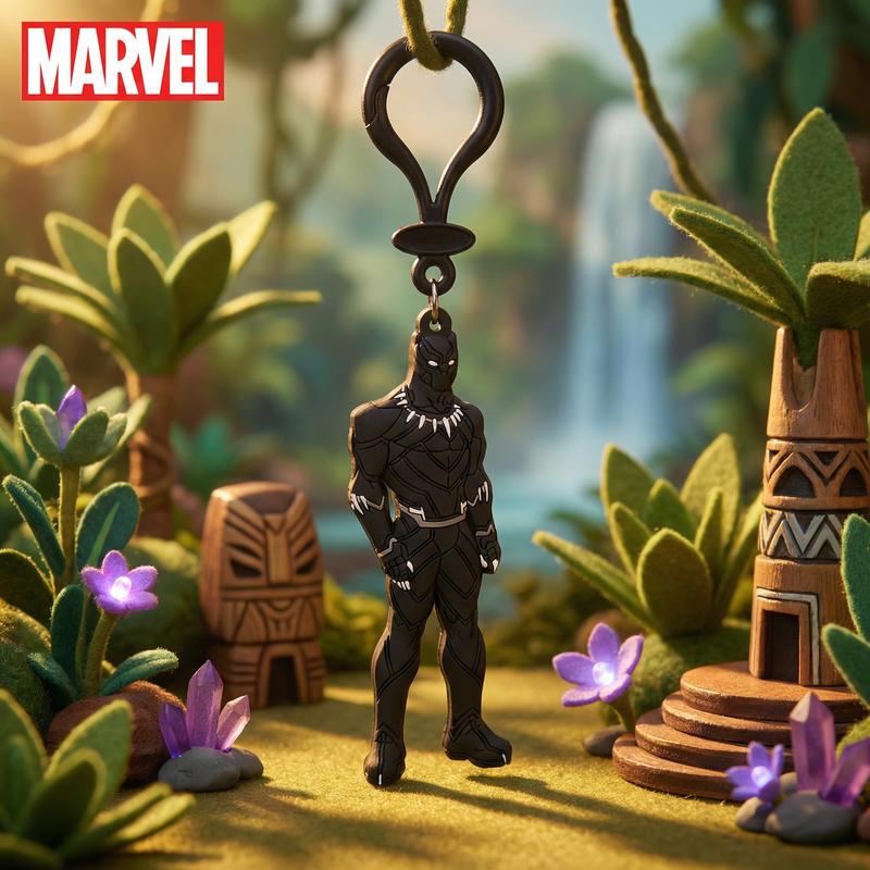 Marvel Black Panther Keychain 1PC Official License Figurine Bag Clip Dark Style Charms Super Hero Anime Peripheral Backpack Decoration Car key Pendant Desk Ornament Durable PVC Soft Rubber Gift