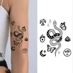 1PCS Snake Butterfly Moon Tattoo Stickers, Waterproof Long-Lasting Realistic Design, Painless Easy Removal, Perfect for Temporary Tattoos