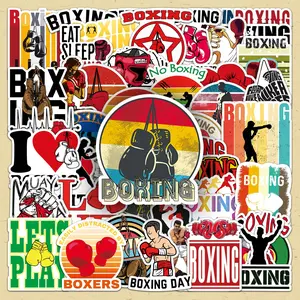 Boxing Themed Sticker, 100pcs/set Boxing Logo & Character Pattern Decorative Sticker, Diy Decals for Water Bottle, Laptop, Phone Case, Scrapbooking