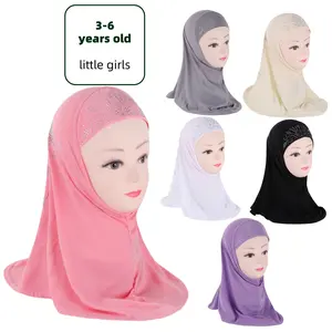 Malay Shawl for 3-6 Years Old Youngsters, Dubai Easy-to-Wear Headscarf, Muslim Beautiful Hot Flower Diamond Small Girl Headscarf, Malay Shawl for Middle East