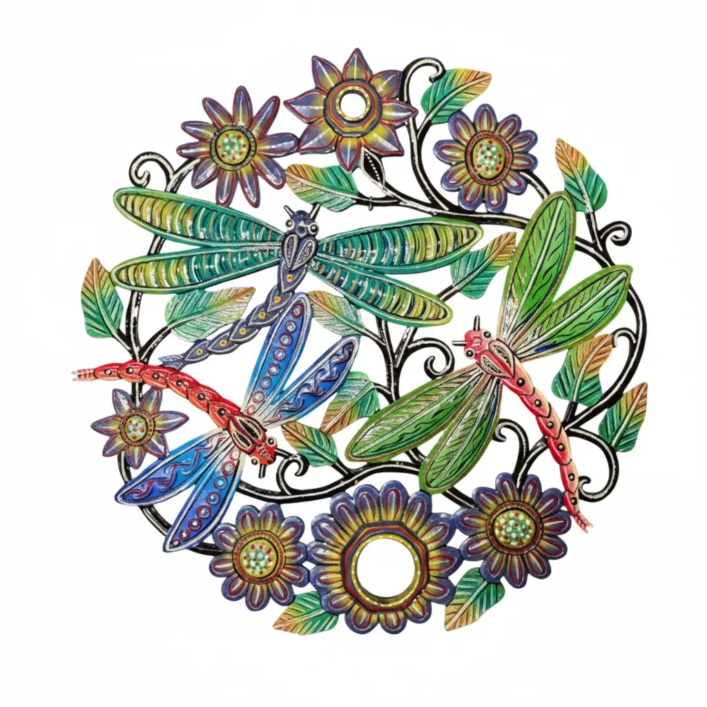 Haitian Dragonfly Painted Metal Wall Art