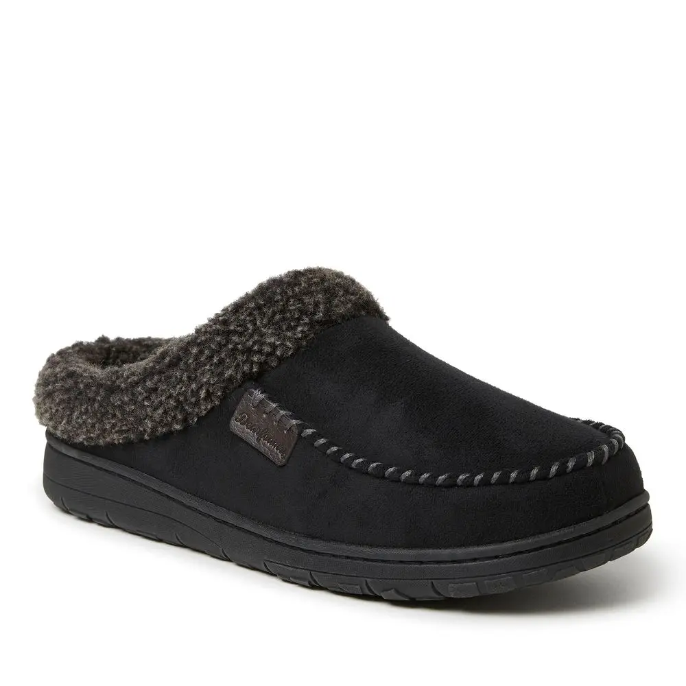 Dearfoams Men's Brendan Microsuede Moccasin Toe Clog Slipper - Black, Size LW, Comfortable Men's Shoe, Casual Footwear